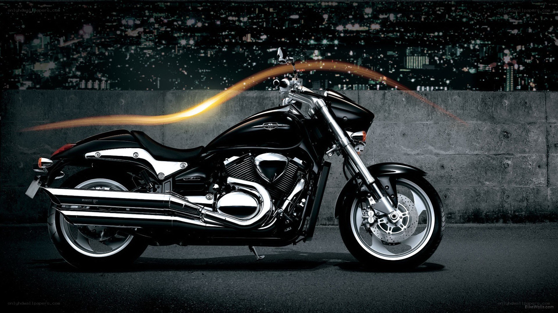 black motorcycle at night