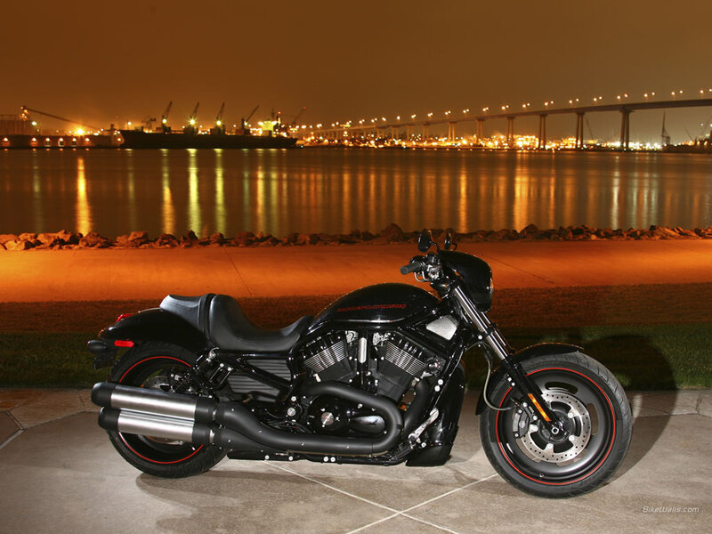 Black Motorcycle at Night — Dramatic, Photograph, Water