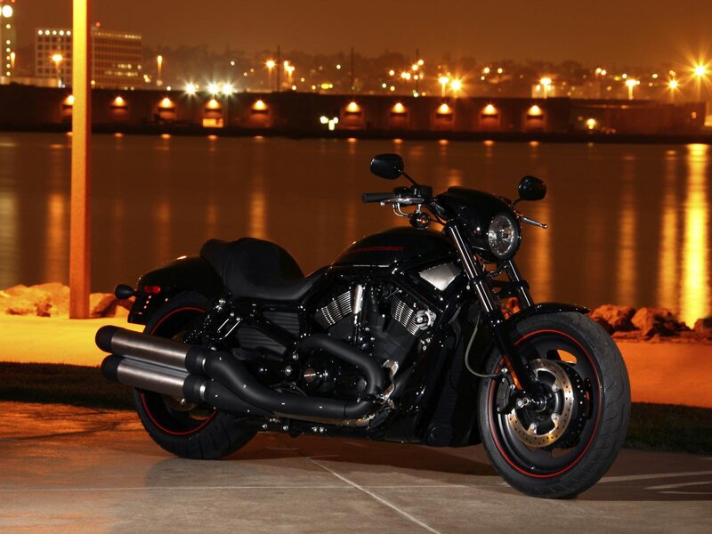 Black Motorcycle at Night — Dramatic
