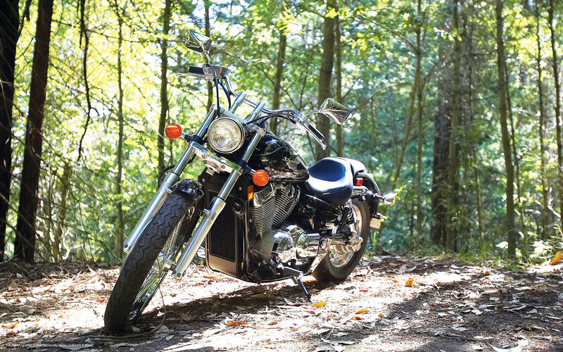 Black Motorcycle in Forest — Green