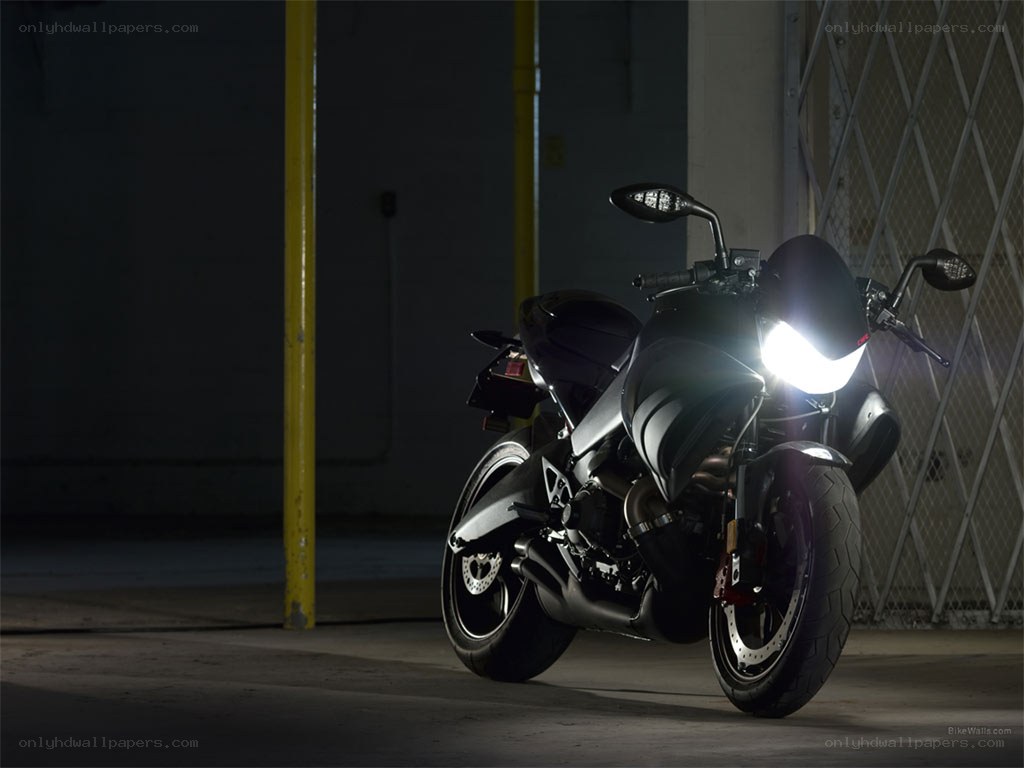 black motorcycle in garage