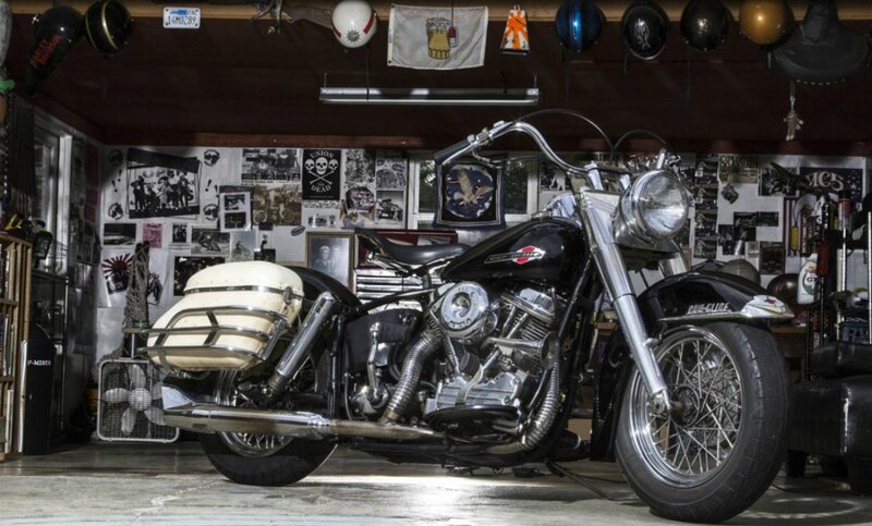 Black Motorcycle in Garage — Cluttered