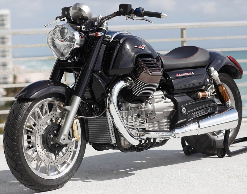Black motorcycle on a pier