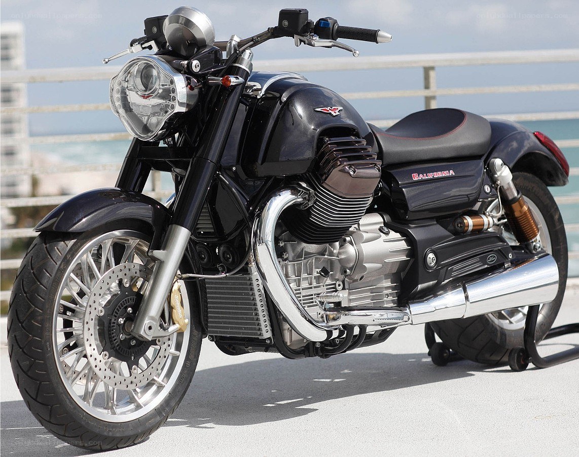 Black motorcycle on a pier