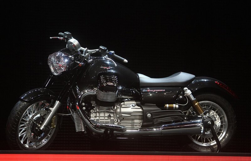 Black motorcycle on display