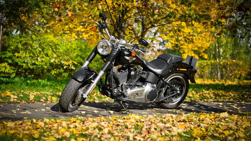Black Motorcycle on Path — Yellow