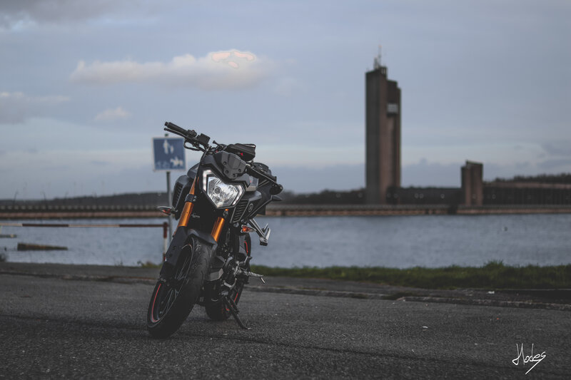 Black Motorcycle on Road — Gray, Calm