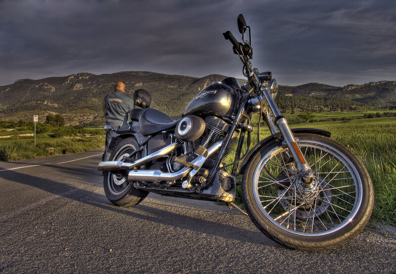 Black Motorcycle on Road — Gray
