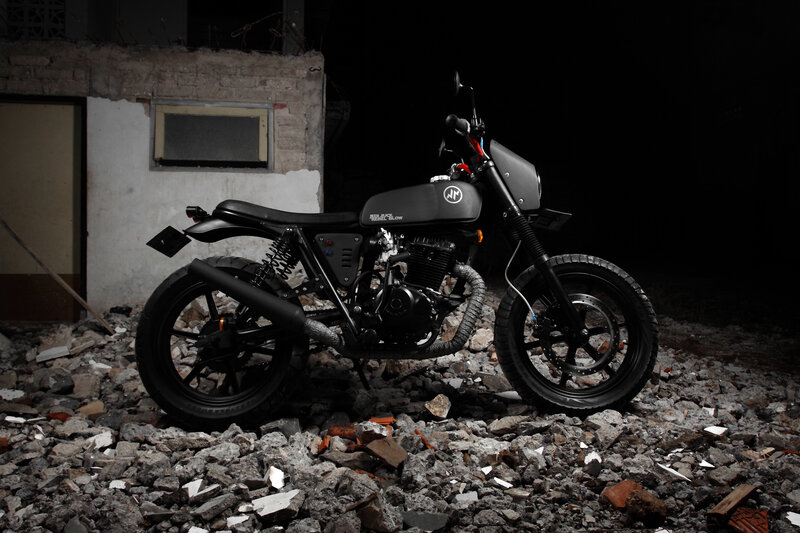 Black Motorcycle on Rubble