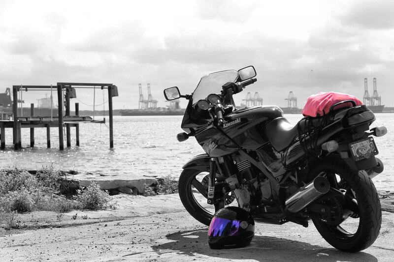 Black Motorcycle on Shore