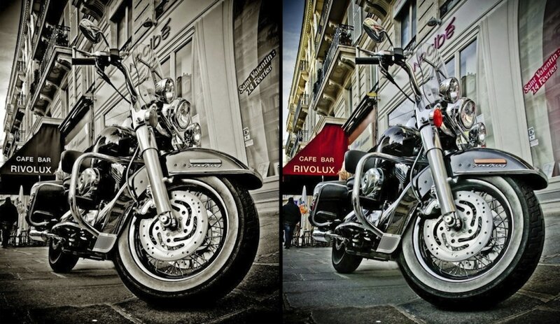Black Motorcycle on Street — Dramatic, Afternoon