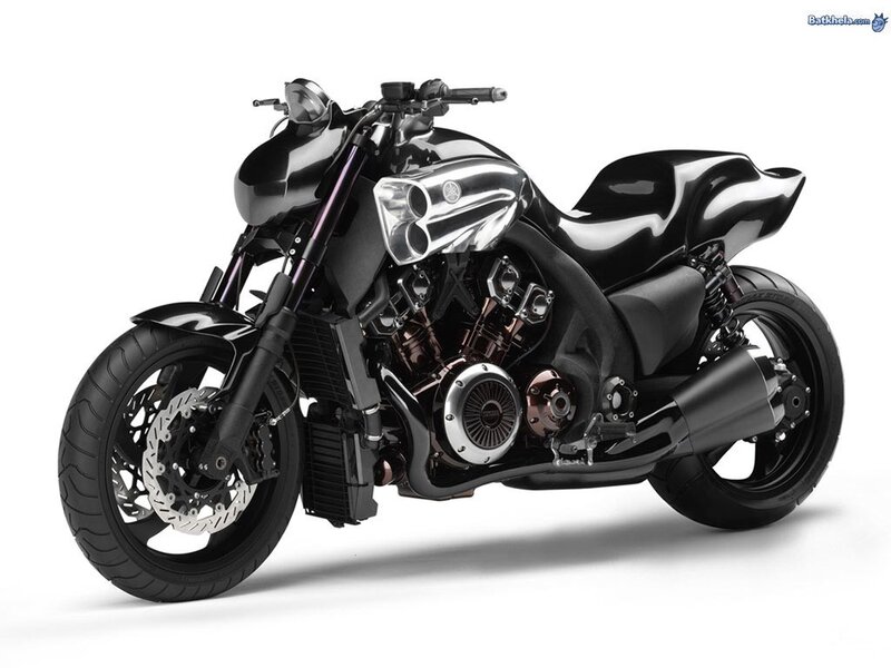 Black Motorcycle — Photograph, Engine