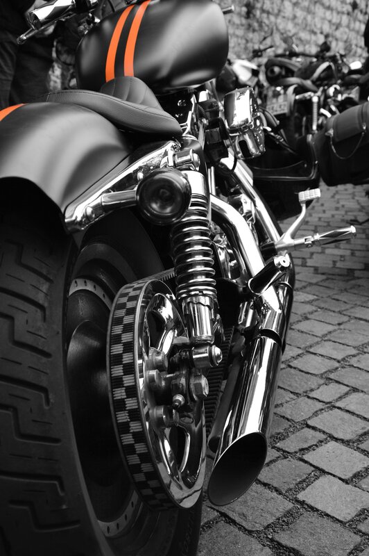 Black Motorcycle Rear Wheel — Dramatic