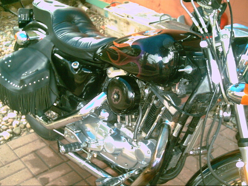 Black Motorcycle with Flames — Static
