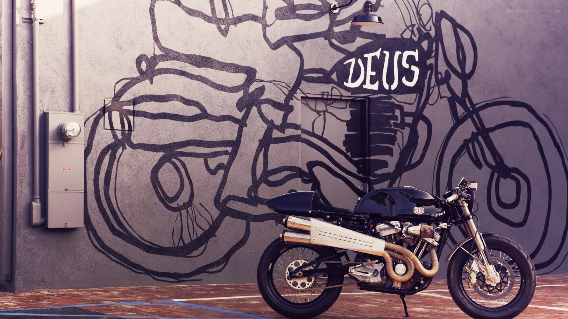 Black motorcycle with graffiti art