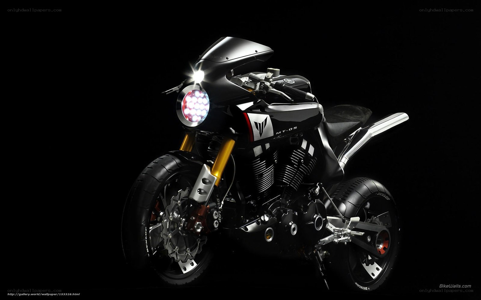 black motorcycle with led headlight