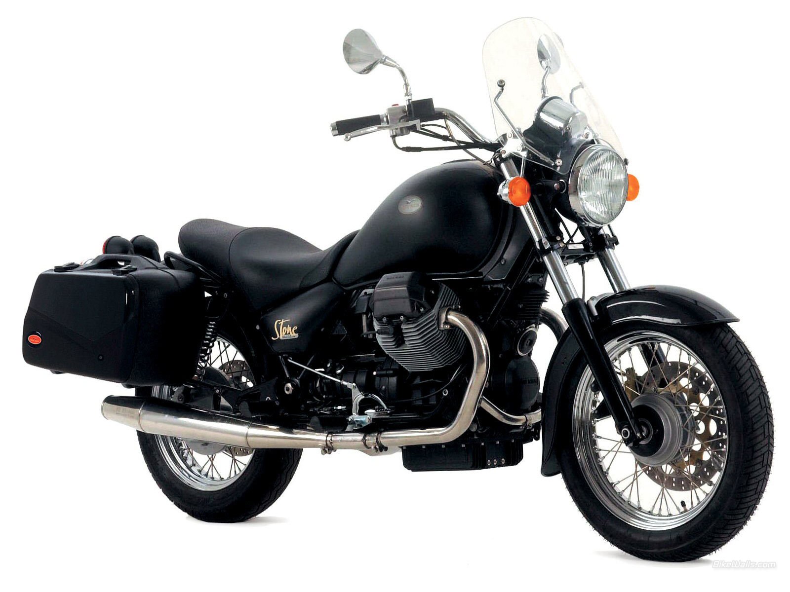 black motorcycle with luggage
