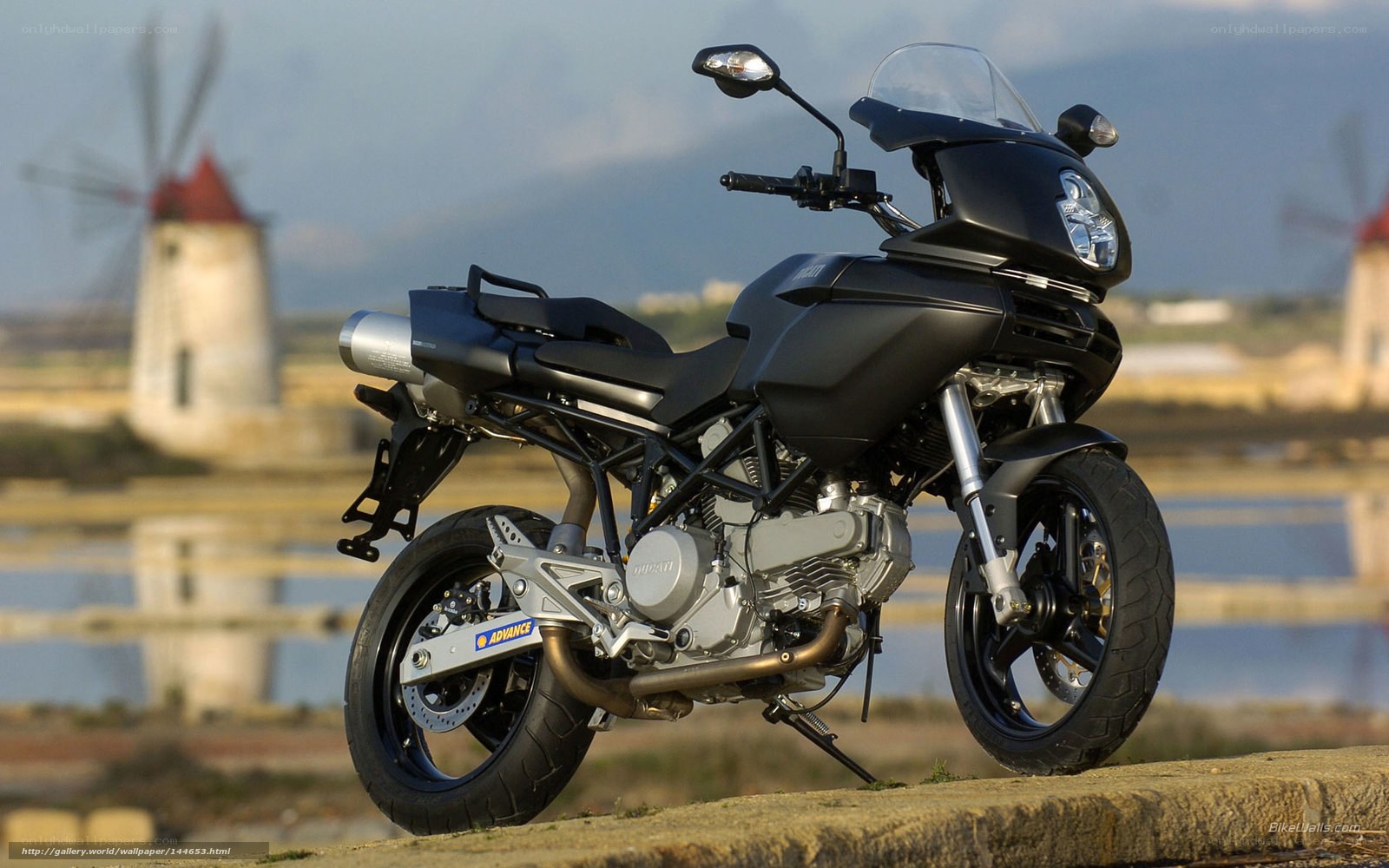 Black motorcycle with windmill