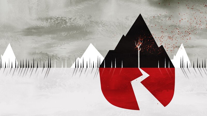 Black Mountain with Red Crack — Dramatic, Ominous