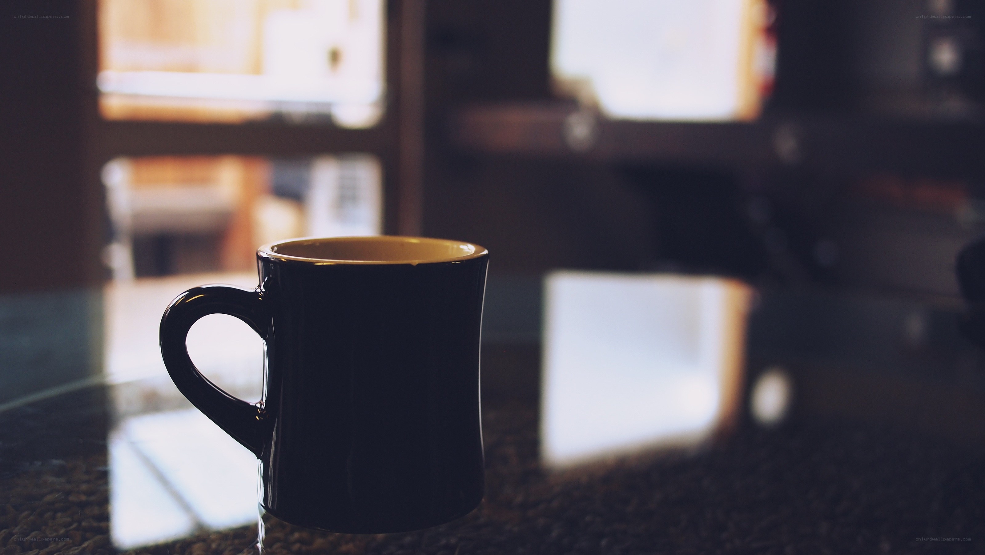 black mug on countertop