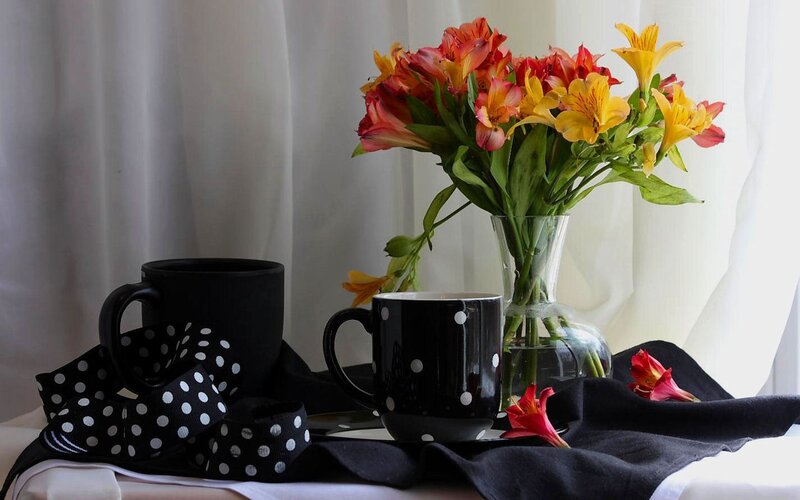 Black Mugs with Flowers