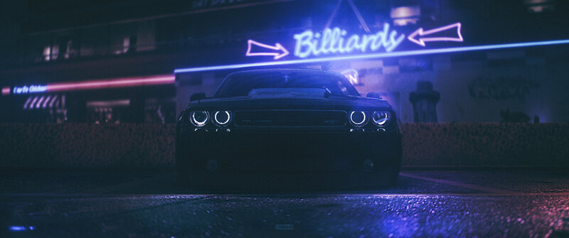 Black Muscle Car at Night — Blue
