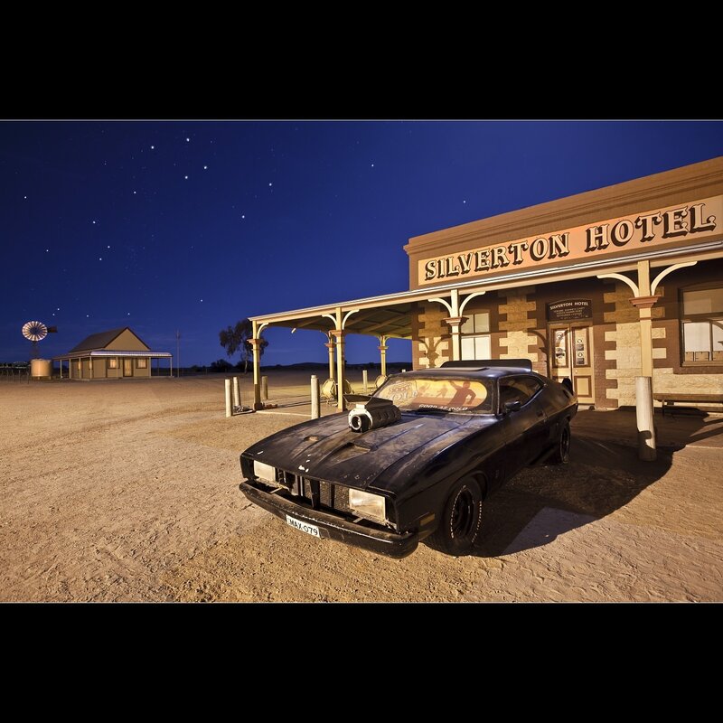 Black Muscle Car — Blue, Dramatic, Night, Photograph