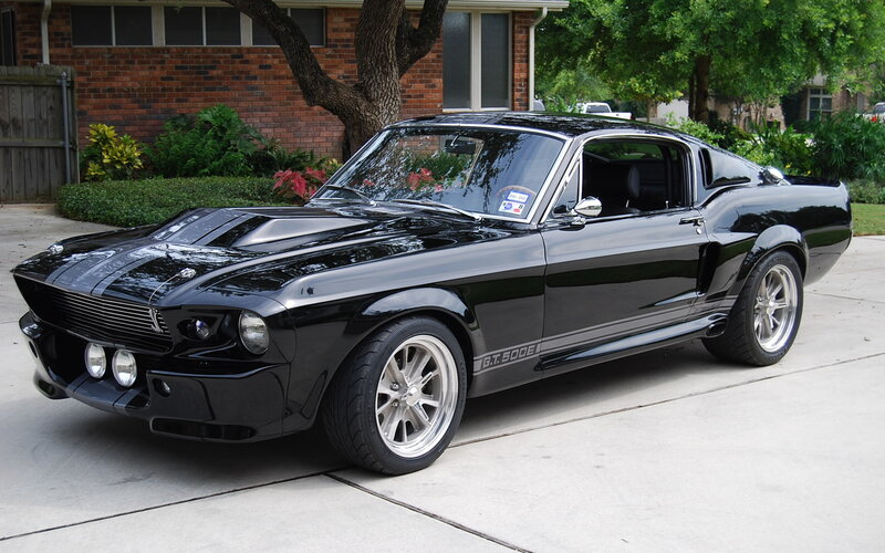 Black Muscle Car — Calm, Afternoon, Photograph, House, Tree