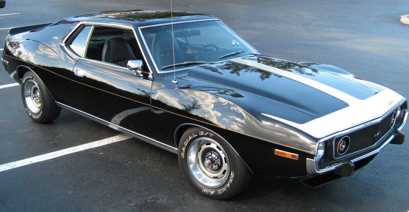 Black Muscle Car — Calm, Afternoon, Photograph, Parking Lot, Tires