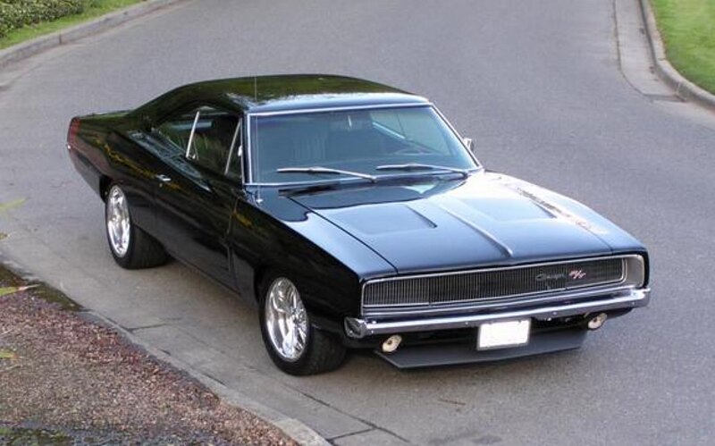 Black Muscle Car — Calm, Afternoon, Photograph, Road, Sidewalk