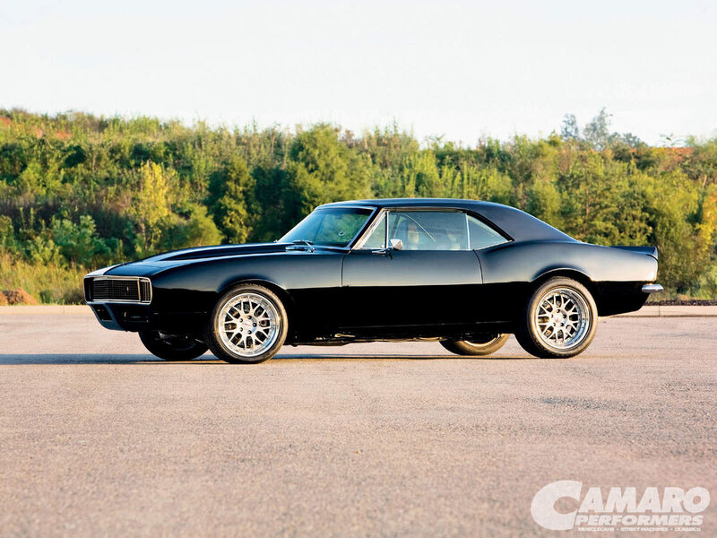 Black Muscle Car — Calm, Afternoon, Photograph, Road, Trees