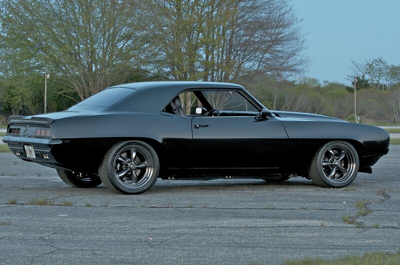 Black Muscle Car — Calm, Afternoon, Photograph, Trees, Asphalt