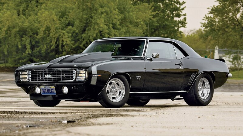 Black Muscle Car — Calm, Afternoon, Photograph, Trees, License Plate