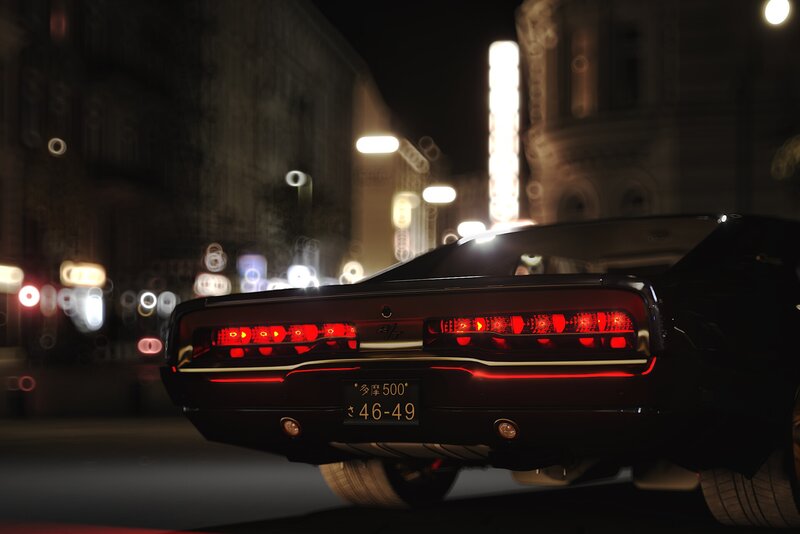 Black Muscle Car — Dark, Dramatic