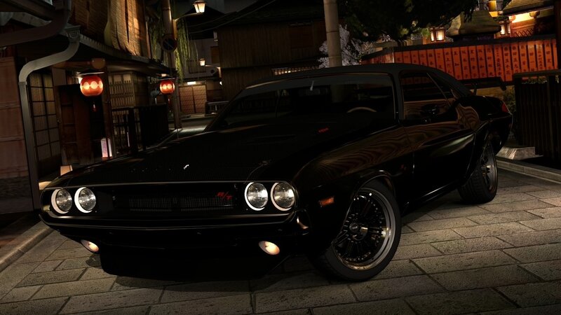 Black Muscle Car — Dark, Night, 3d Render, Street, Lanterns