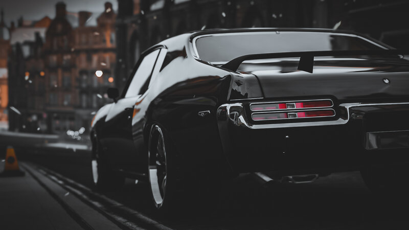 Black Muscle Car — Dark, Night, 3d Render