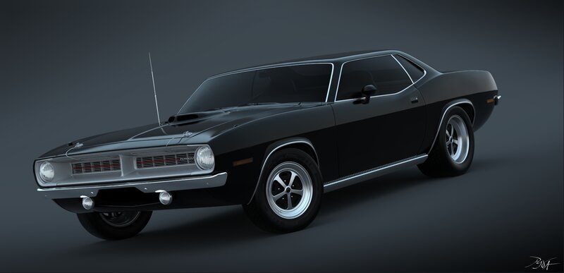 Black Muscle Car — Dramatic, 3d Render, Antenna