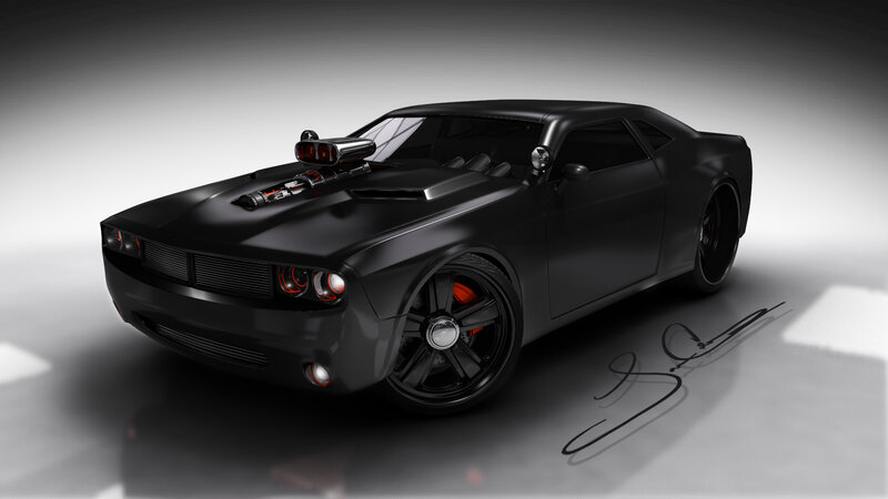 Black Muscle Car — Dramatic, 3d Render, Engine