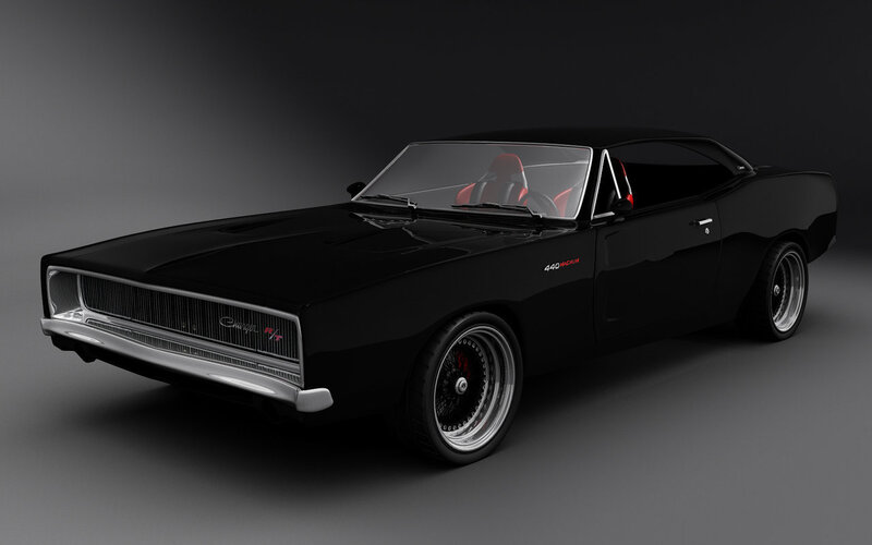 Black Muscle Car — Dramatic, 3d Render, Red Seats