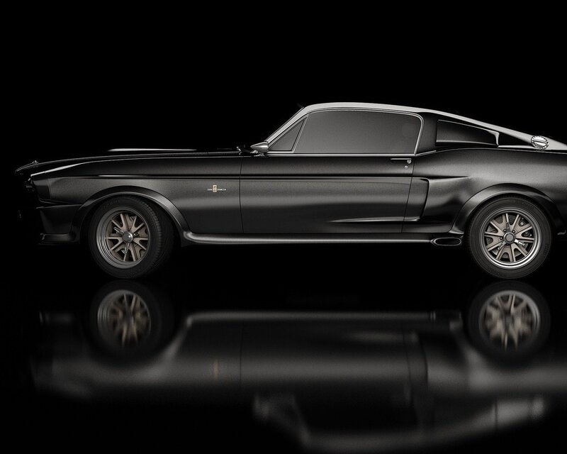 Black Muscle Car — Dramatic, 3d Render, Reflection