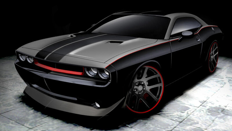 Black Muscle Car — Dramatic, 3d Render, Stripes