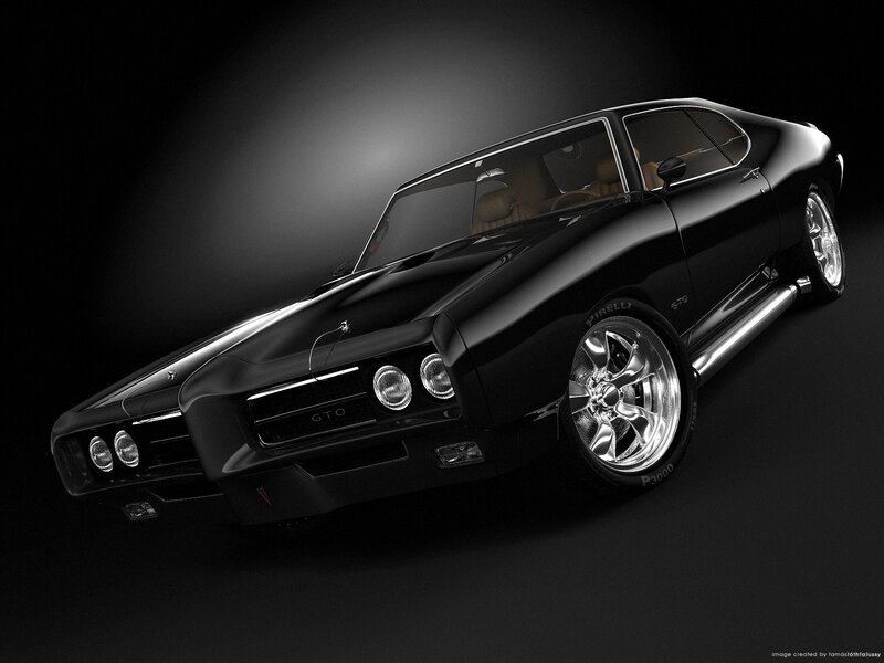 Black Muscle Car — Dramatic, 3d Render, Wheels, Headlights