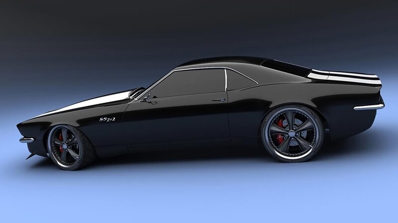 Black Muscle Car — Dramatic, 3d Render, Wheels, Stripes