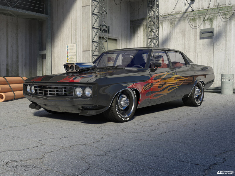 Black Muscle Car — Dramatic, Afternoon, Digital Art