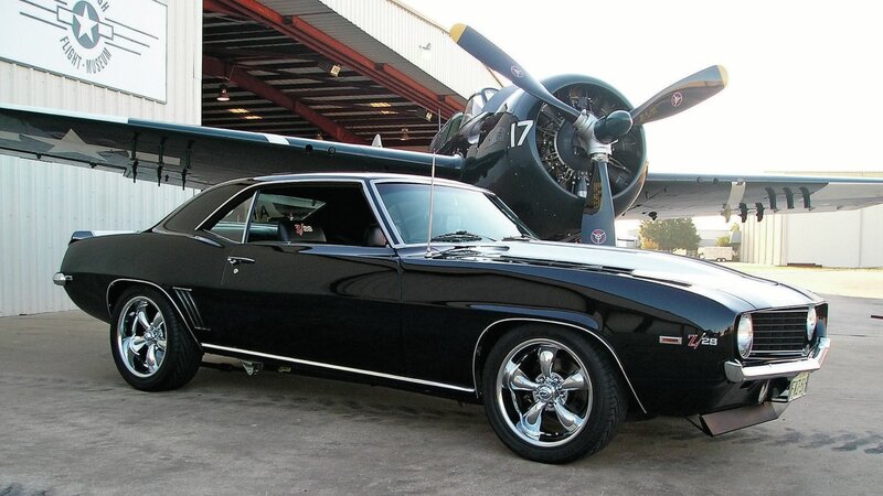 Black Muscle Car — Dramatic, Afternoon, Photograph, Airplane
