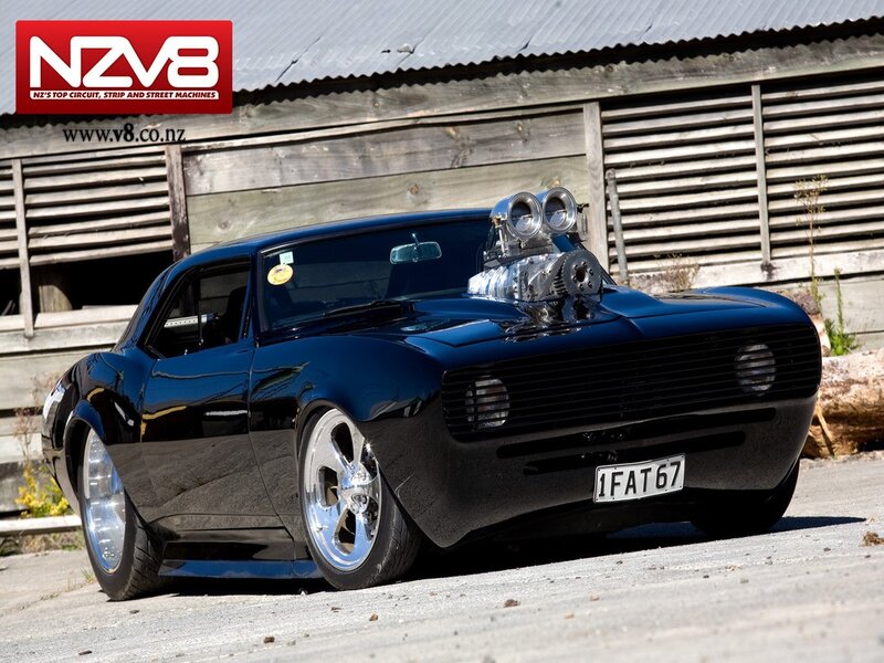 Black Muscle Car — Dramatic, Afternoon, Photograph, Building, Engine