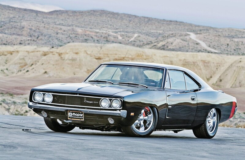 Black Muscle Car — Dramatic, Afternoon, Photograph, Desert, Road