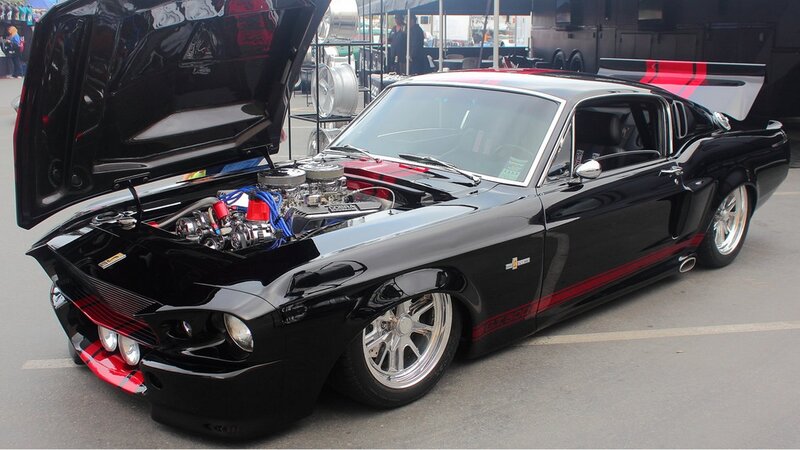 Black Muscle Car — Dramatic, Afternoon, Photograph, Open Hood