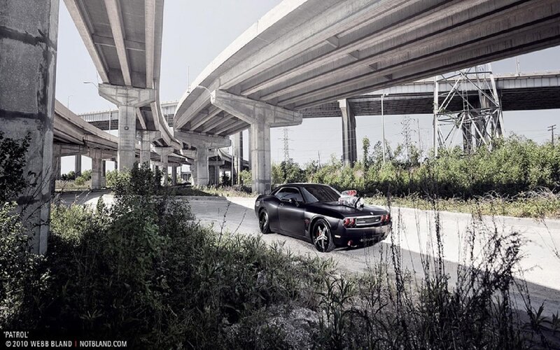 Black Muscle Car — Dramatic, Afternoon, Photograph, Overpass