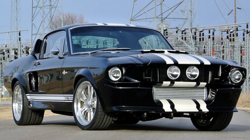 Black Muscle Car — Dramatic, Afternoon, Photograph, Power Lines